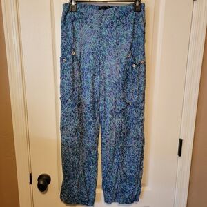 Carine Lightweight Blue Patterned Mermaid Wide-Leg Ankle Pants